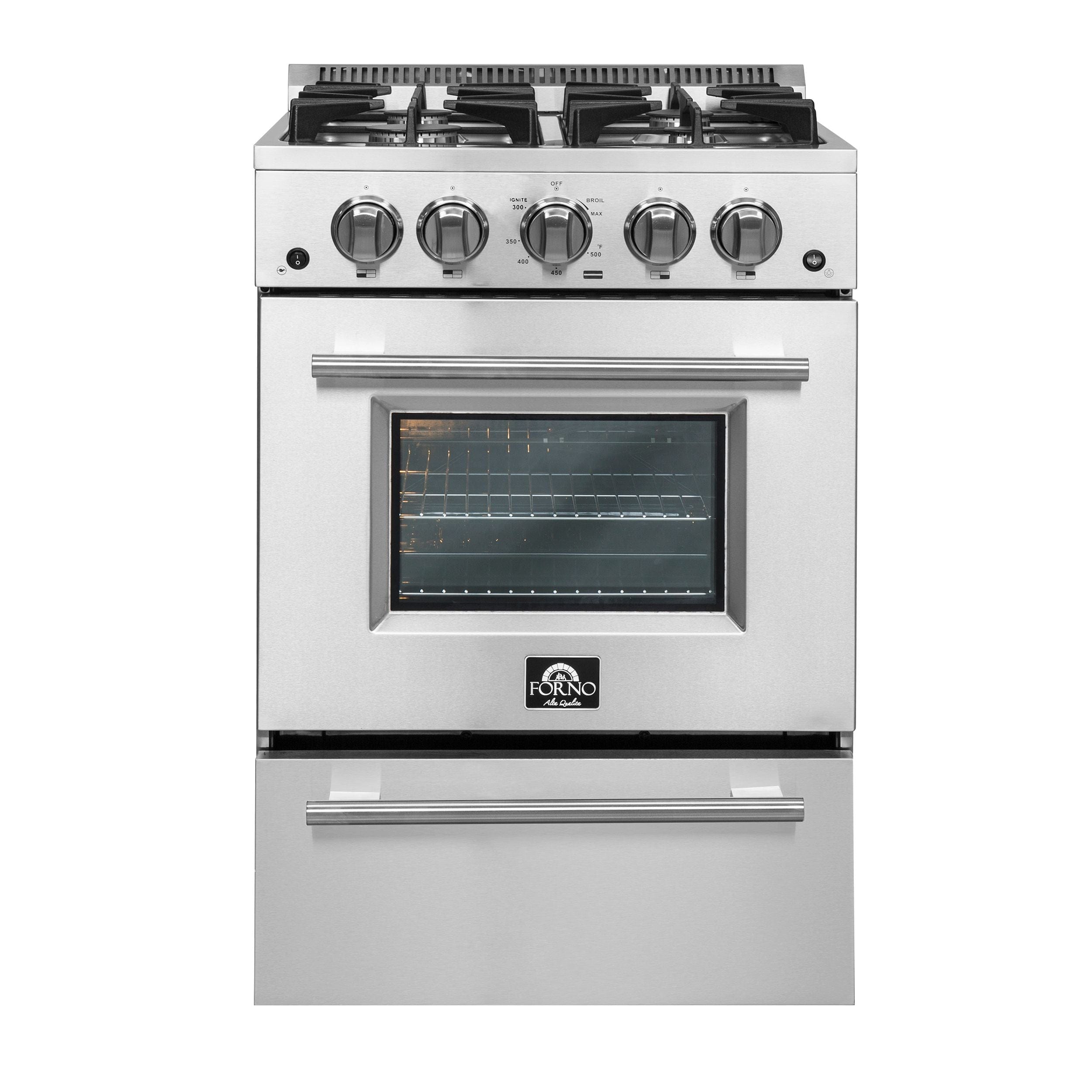 Forno 24" Freestanding Gas Range With 4 Sealed Burners in Stainless Steel, FFSGS6272-24 Range FFSGS6272-24 Luxury Appliances Direct