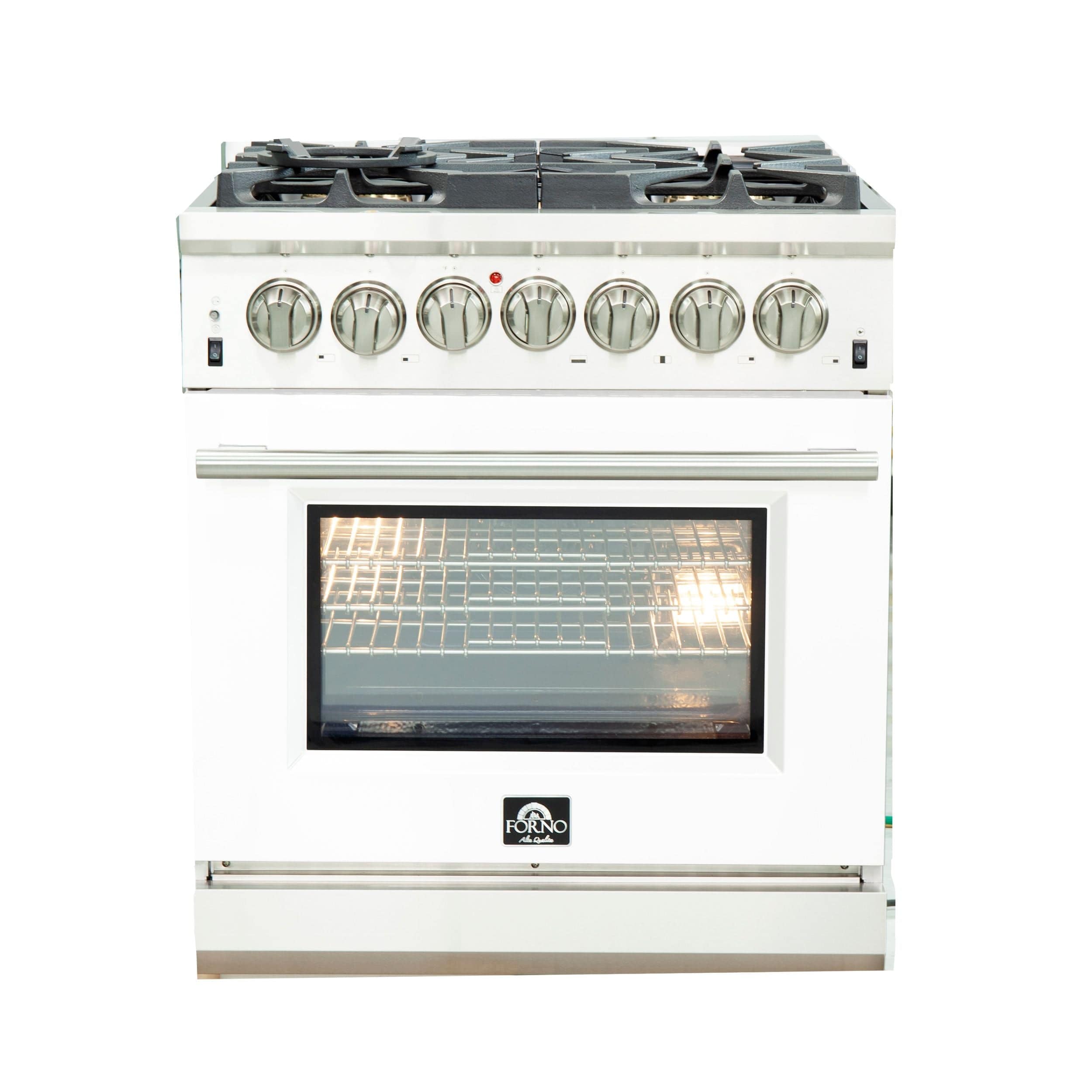 Forno Capriasca 30 Inch Professional Freestanding Dual Fuel Range in White, FFSGS6187-30WHT I Luxury Appliances Direct