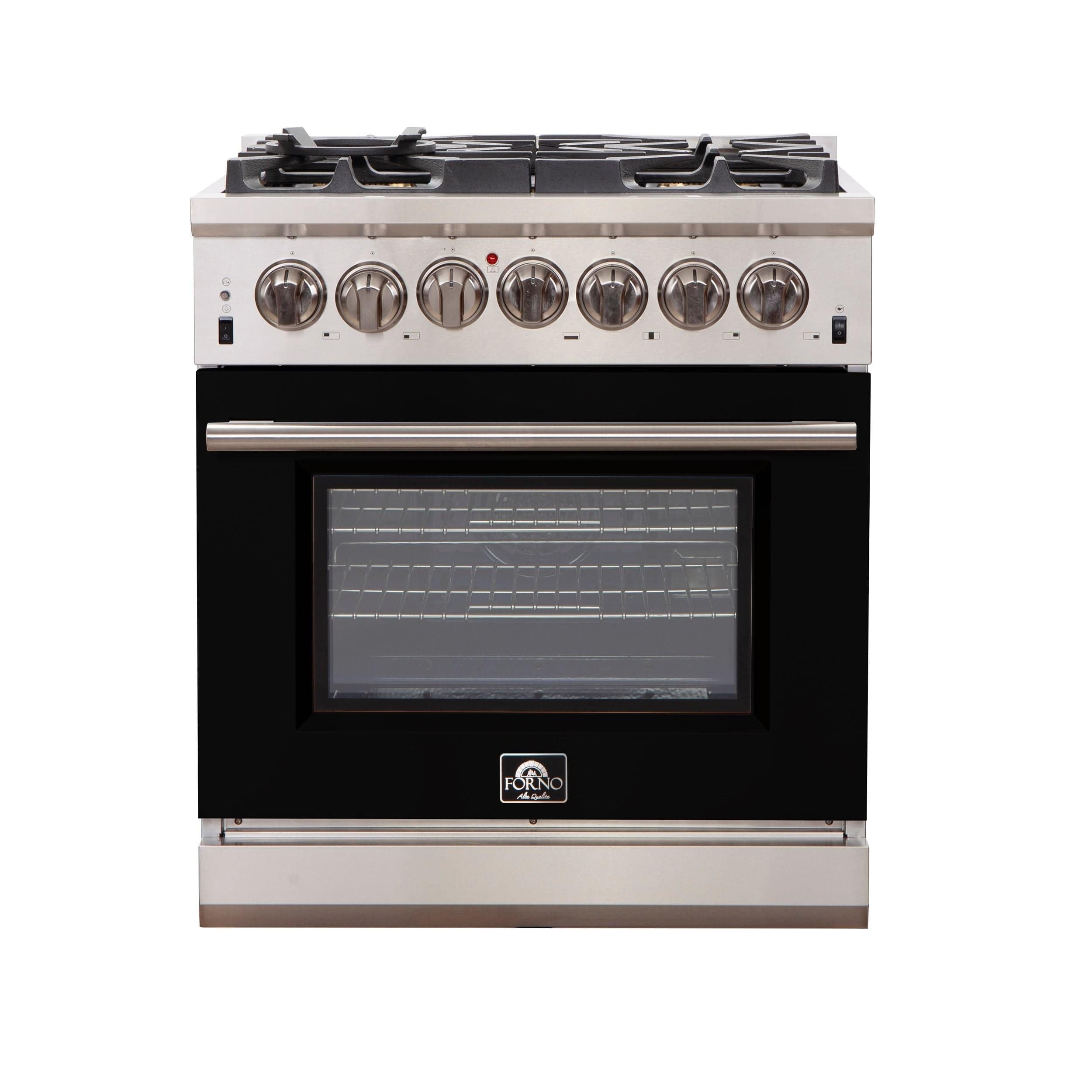 Forno Capriasca 30 Inch Professional Freestanding Gas Range in Black, FFSGS6260-30BLK I Luxury Appliances Direct