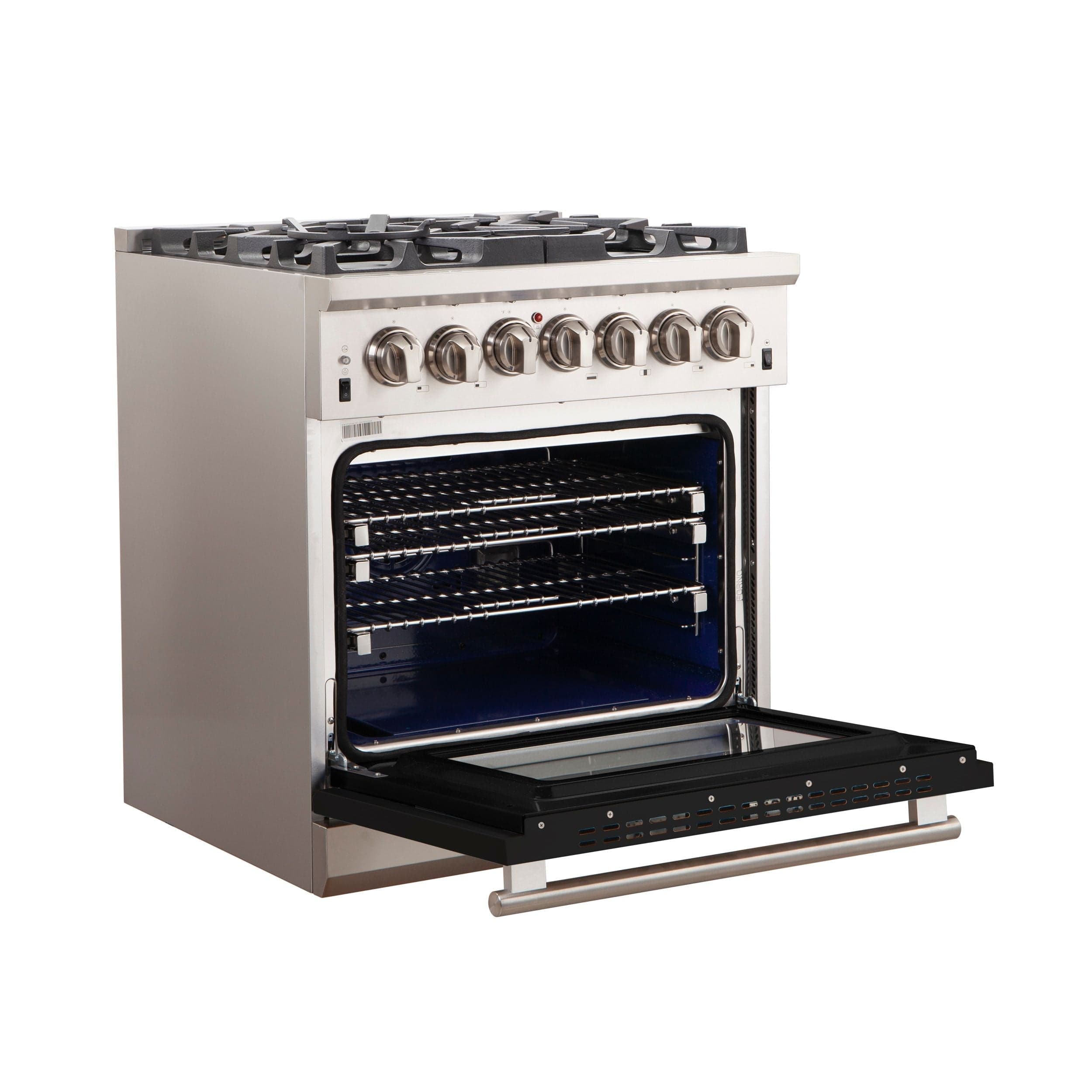 Forno Capriasca 30 Inch Professional Freestanding Gas Range in Black, FFSGS6260-30BLK I Luxury Appliances Direct