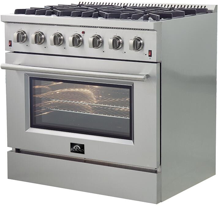Forno 36″ Galiano Gas Range with 6 Italian Burners in Stainless Steel, FFSGS6244-36 Ranges FFSGS6244-36 Luxury Appliances Direct