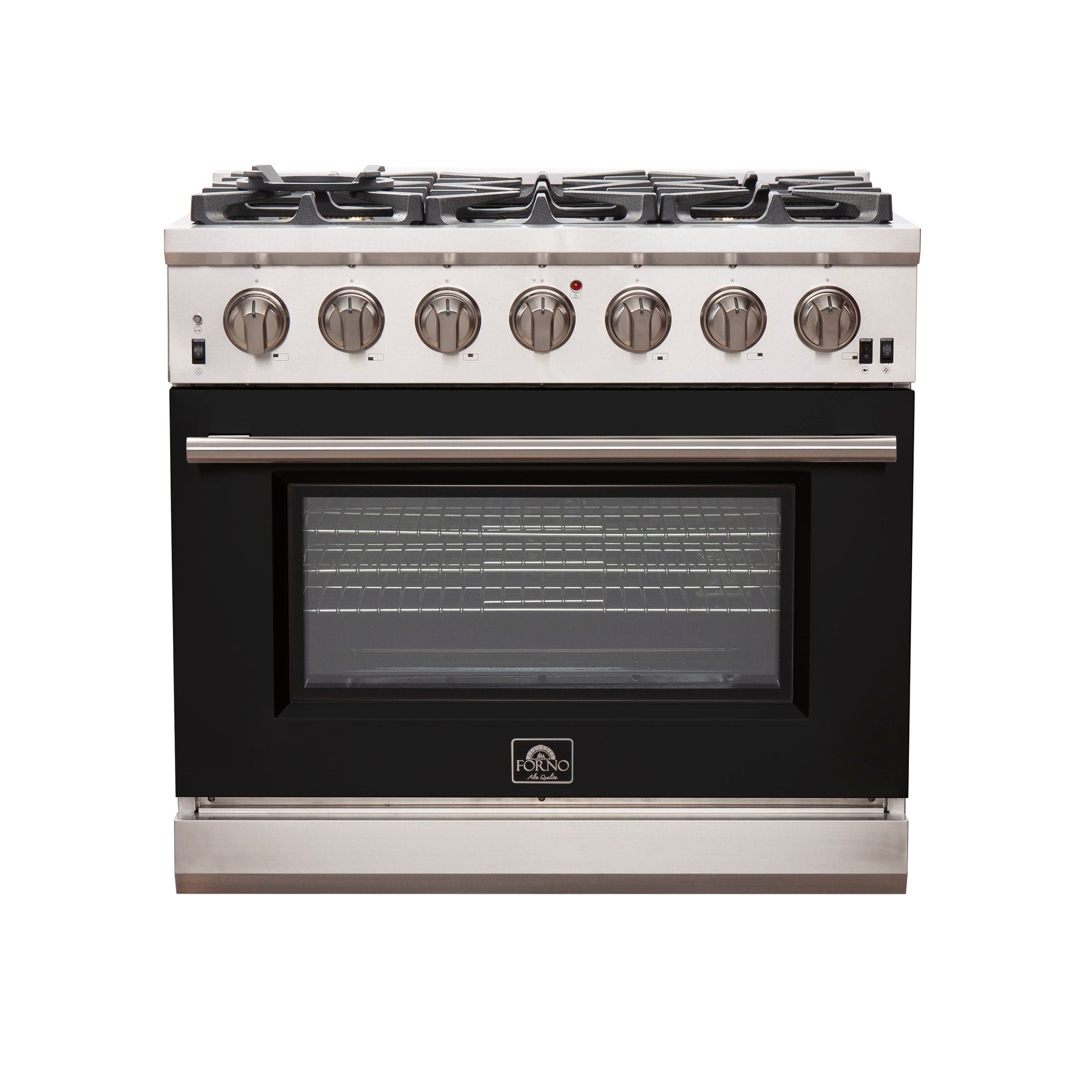 Forno Capriasca 36 Inch Professional Freestanding Gas Range in Black, FFSGS6260-36BLK I Luxury Appliances Direct