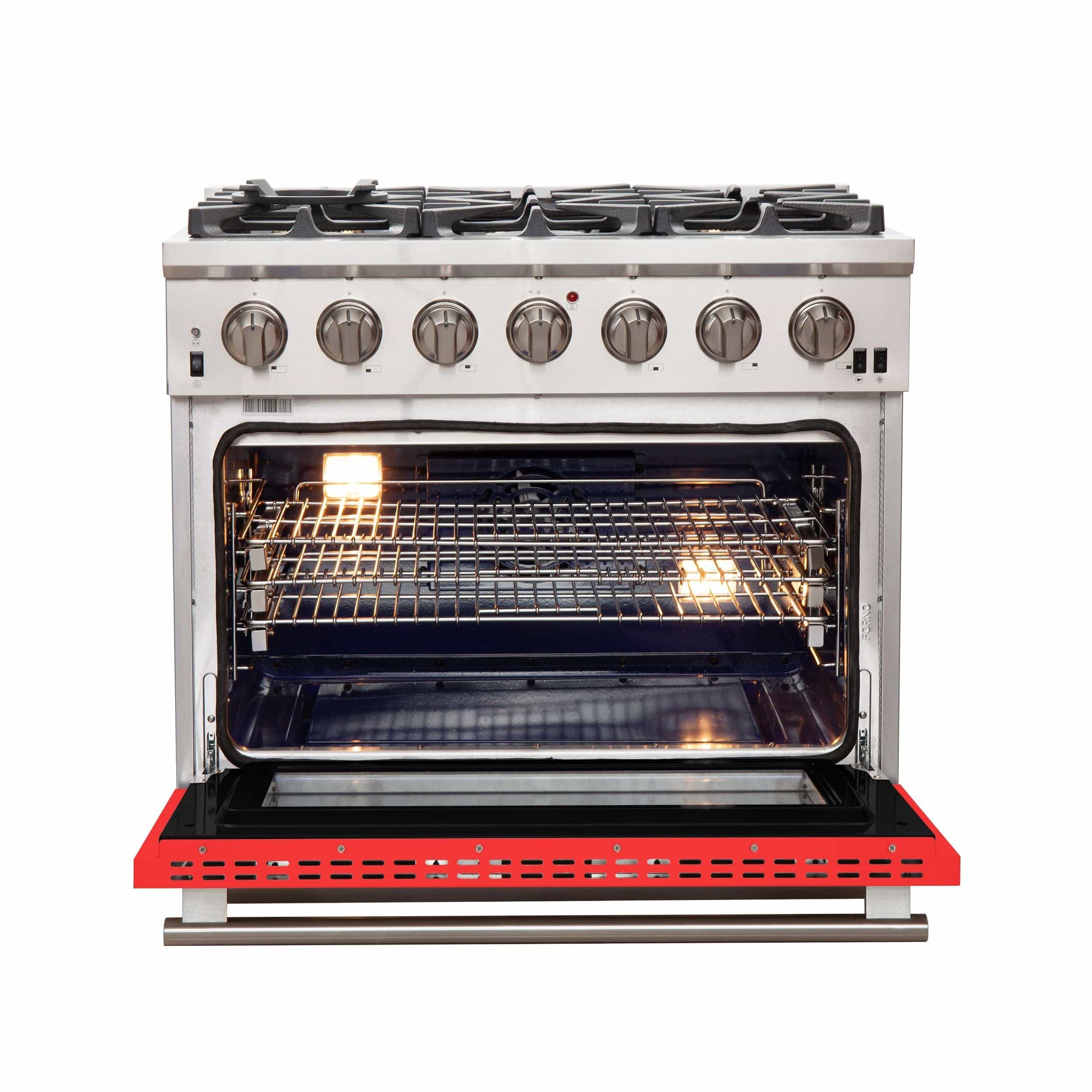 Forno 36 Inch Professional Freestanding Gas Range in Red, FFSGS6260-36RED Range FFSGS6260-36RED Luxury Appliances Direct