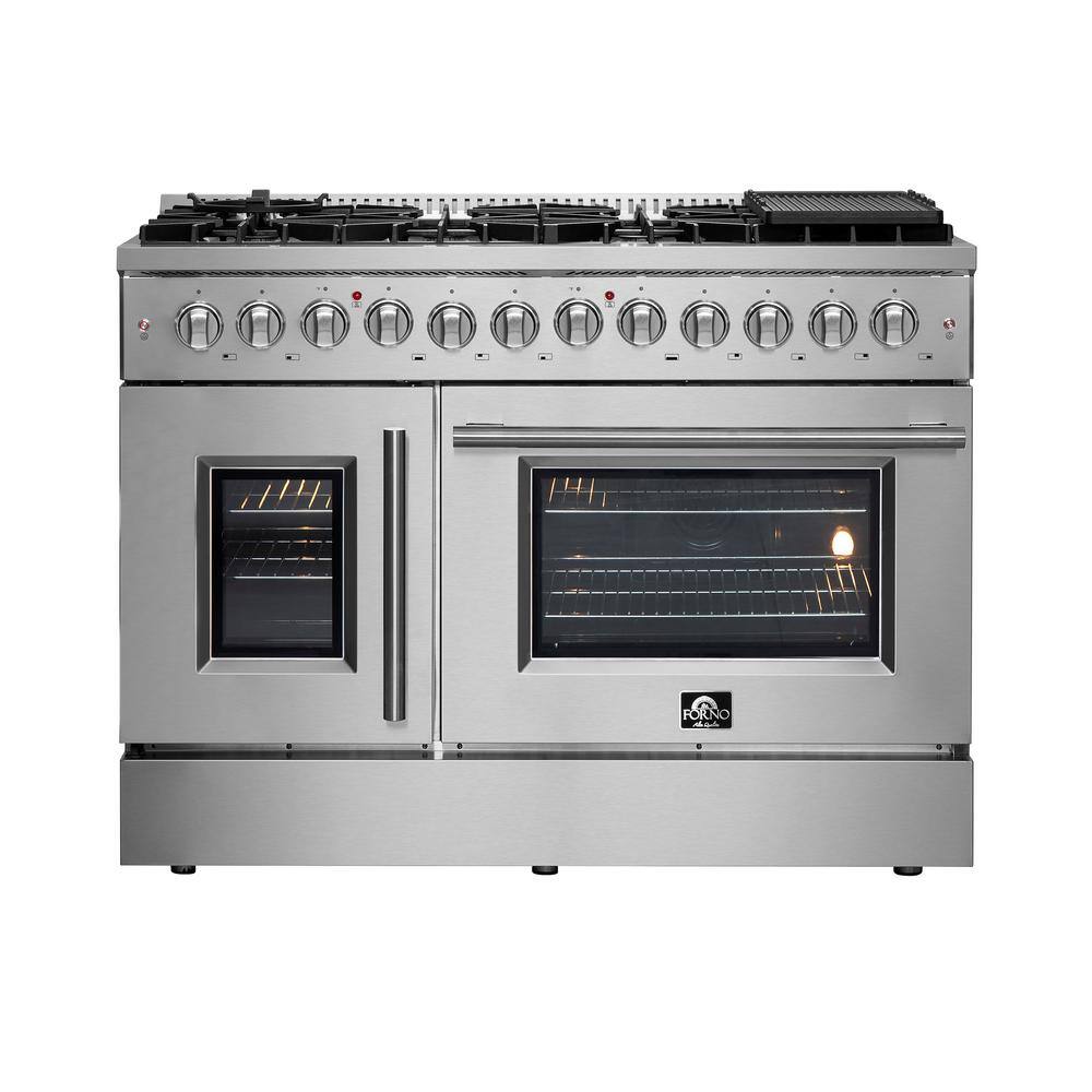 Forno 48" Gas Burner, Electric Oven Range With French Door in Stainless Steel, FFSGS6356-48 Range FFSGS6356-48 Luxury Appliances Direct