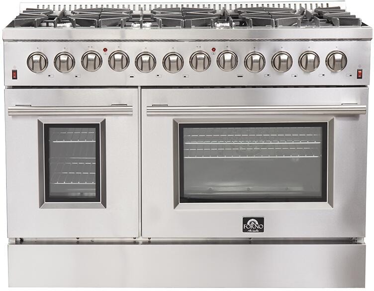 Forno 48 Inch Galiano Gas Burner and Electric Oven Range in Stainless Steel with 8 Italian Burners, FFSGS6156-48 Range FFSGS6156-48 Luxury Appliances Direct