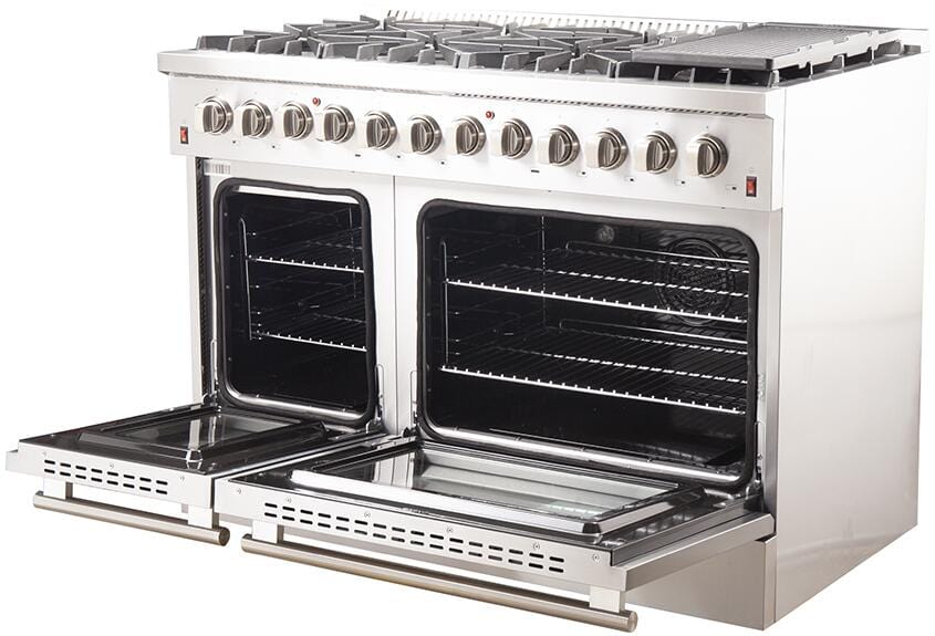 Forno 48 Inch Galiano Gas Burner and Electric Oven Range in Stainless Steel with 8 Italian Burners, FFSGS6156-48 Ranges FFSGS6156-48 Luxury Appliances Direct
