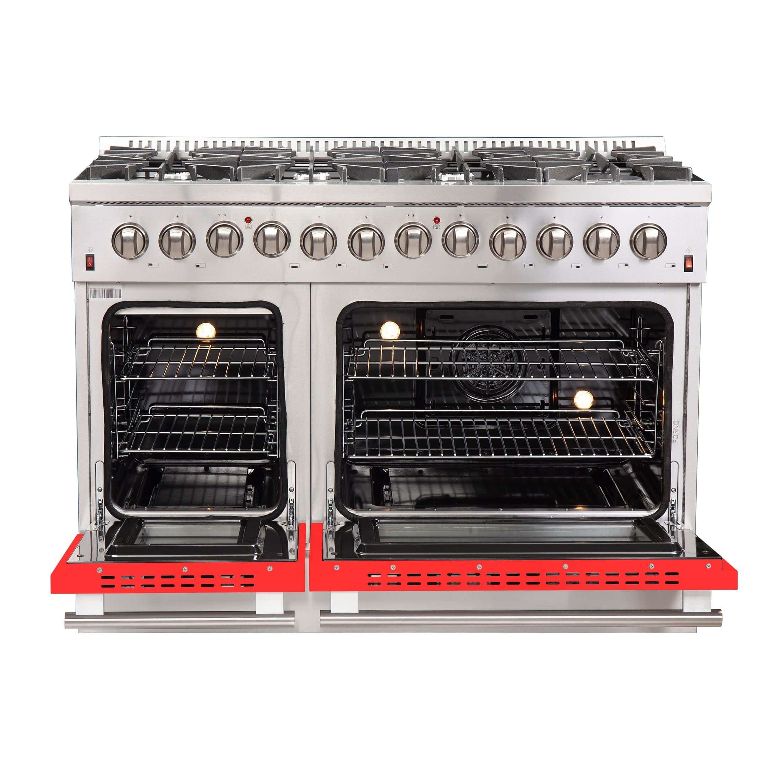 Forno 48 Inch Professional Freestanding Dual Fuel Range in Red, FFSGS6156-48RED Range FFSGS6156-48RED Luxury Appliances Direct