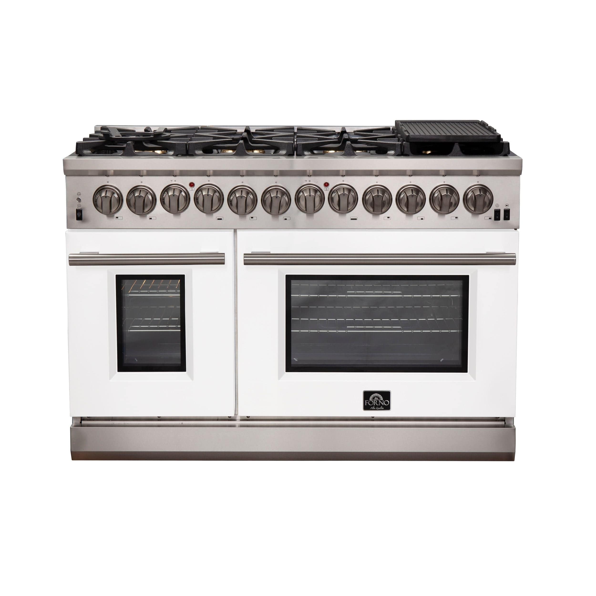 Forno 48 Inch Professional Freestanding Dual Fuel Range in White, FFSGS6187-48WHT Range FFSGS6187-48WHT Luxury Appliances Direct