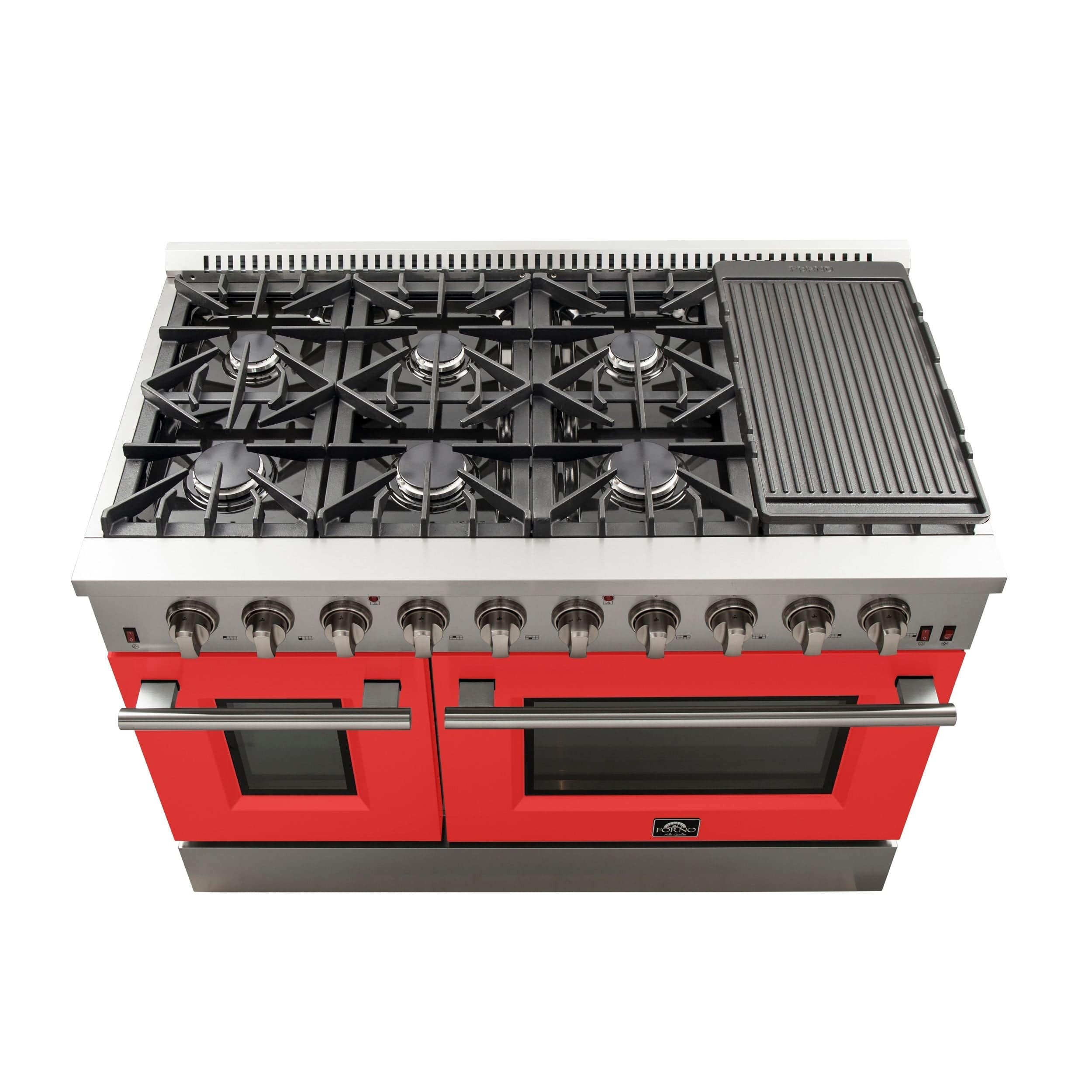 Forno 48 Inch Professional Freestanding Gas Range in Red, FFSGS6244-48RED Range FFSGS6244-48RED Luxury Appliances Direct