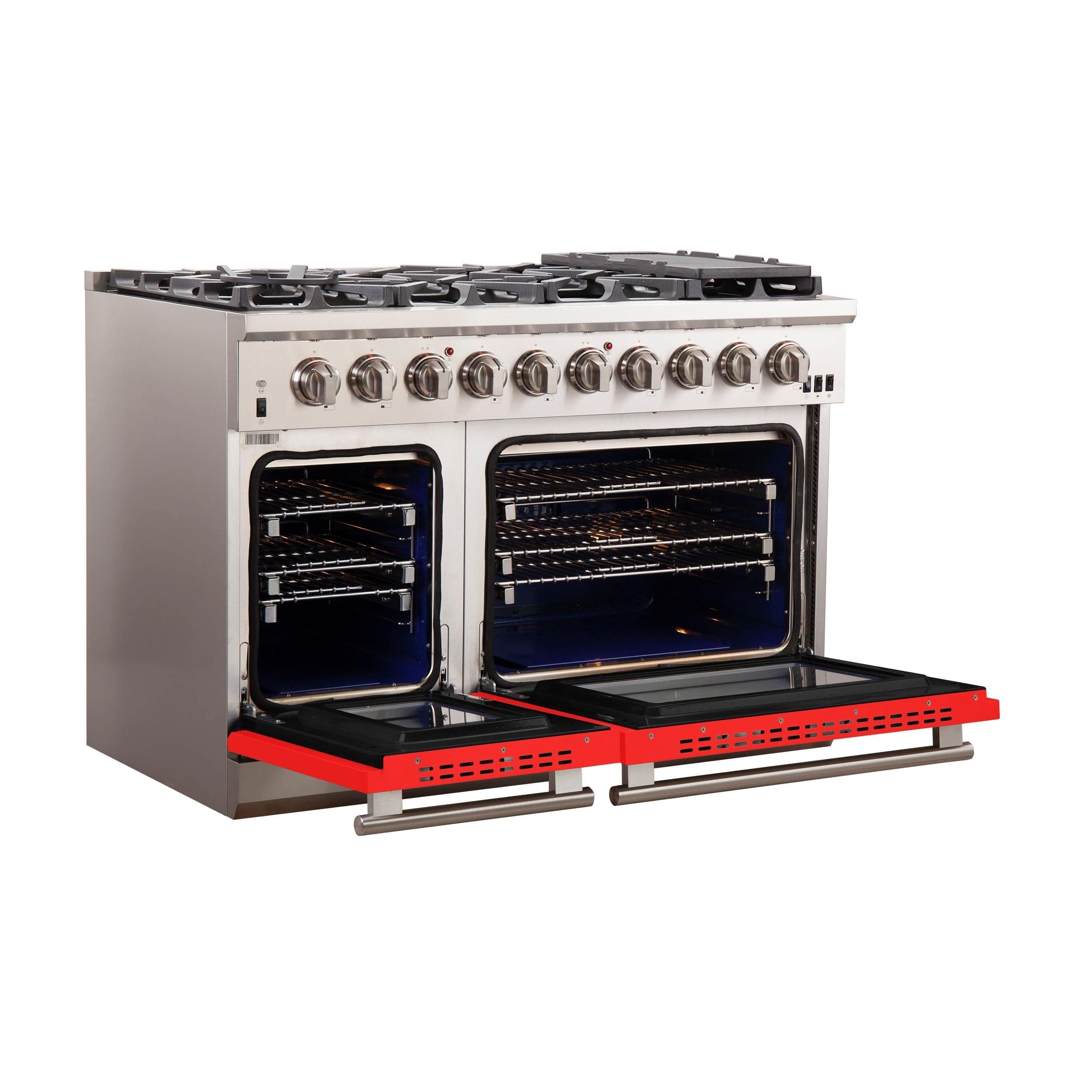 Forno 48 Inch Professional Freestanding Gas Range in Red, FFSGS6260-48RED Range FFSGS6260-48RED Luxury Appliances Direct