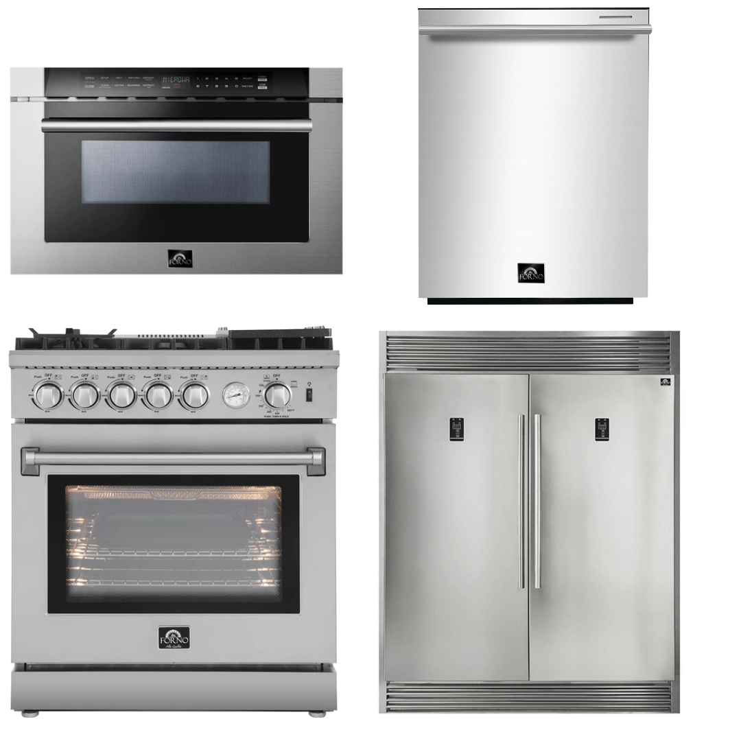 Forno Appliance Package - 30" Gas Range, 60" Refrigerator, Dishwasher, Microwave Drawer, AP-FFSGS6276-30-W-7 Appliance Package AP-FFSGS6276-30-W-7 Luxury Appliances Direct