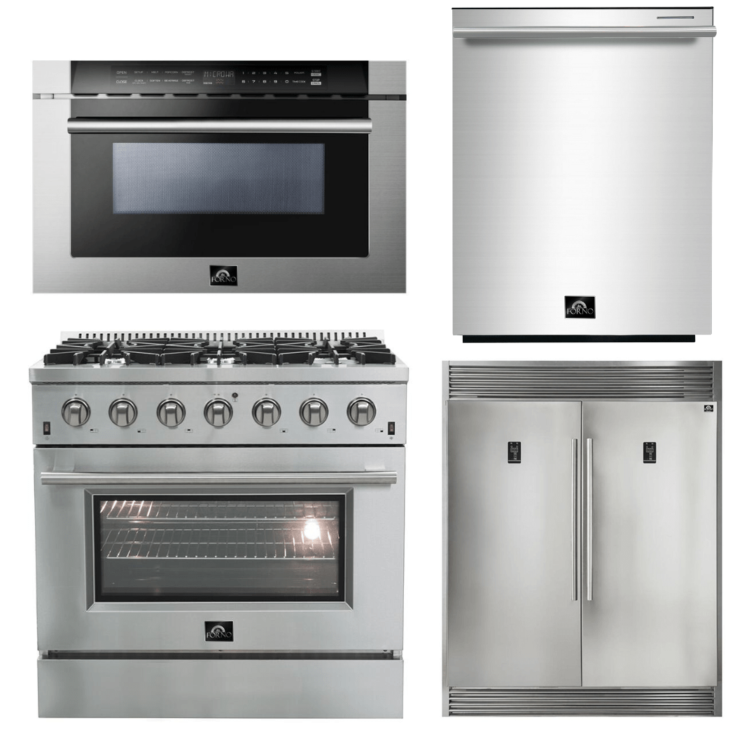 Forno Appliance Package - 36 Inch Gas Range, 60 Inch Refrigerator, Microwave Drawer, Dishwasher, AP-FFSGS6244-36-7 Appliance Packages AP-FFSGS6244-36-7 Luxury Appliances Direct