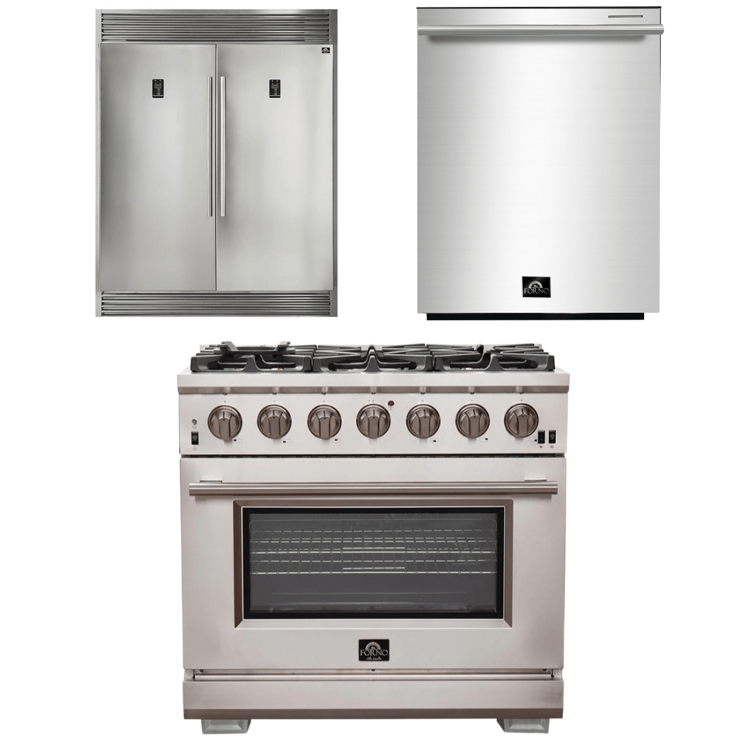 Forno Appliance Package - 36 Inch Pro Gas Range, Dishwasher, Refrigerator, AP-FFSGS6260-36-5 I Luxury Appliances Direct