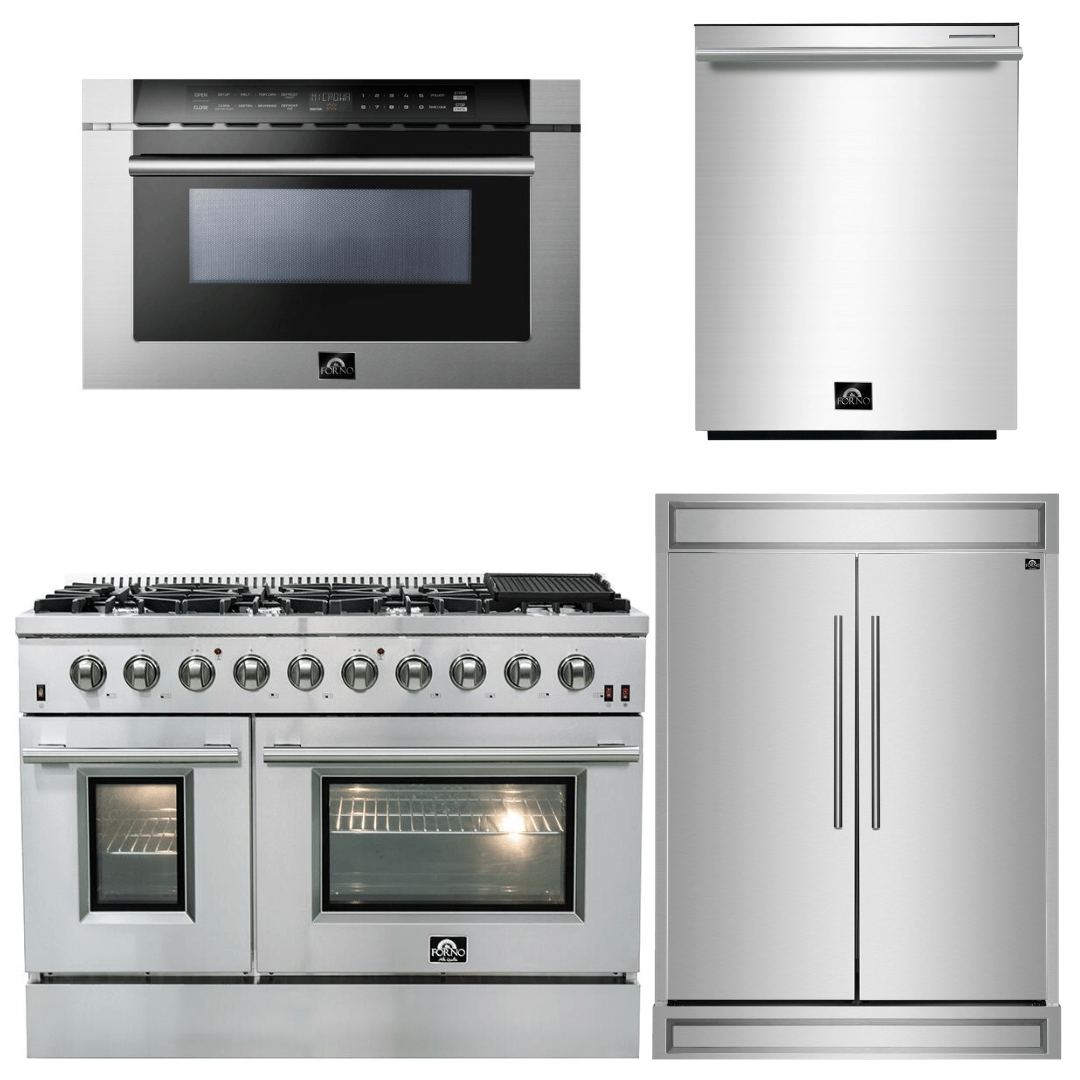 Forno Appliance Package - 48" Gas Range, 60" Refrigerator, Microwave Drawer, Dishwasher, AP-FFSGS6244-48-26 Appliance Packages AP-FFSGS6244-48-26 Luxury Appliances Direct