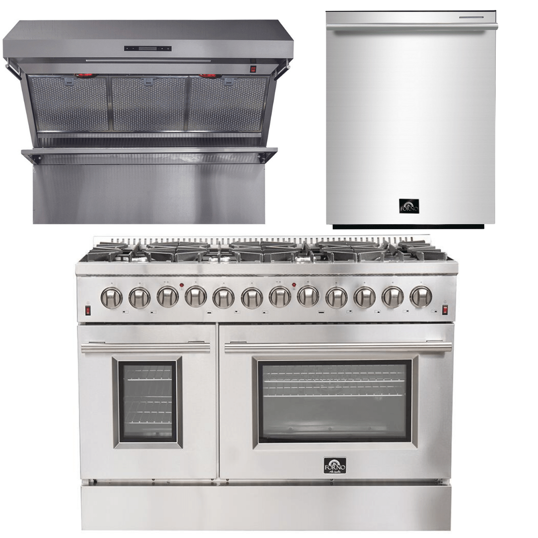 Forno Appliance Package - 48 Inch Dual Fuel Range, Wall Mount Range Hood, Dishwasher, AP-FFSGS6156-48-2 Appliance Package AP-FFSGS6156-48-2 Luxury Appliances Direct