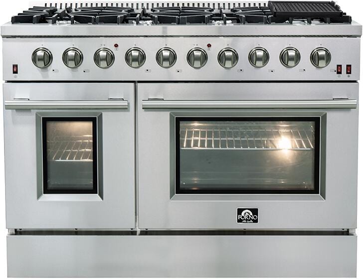 Forno Appliance Package - 48 Inch Gas Range, Range Hood, Refrigerator, Microwave Drawer, Dishwasher, Wine Cooler, AP-FFSGS6244-48-9 I Luxury Appliances Direct