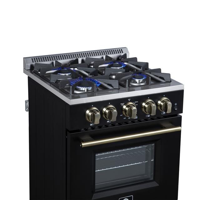 Forno Breno 24 Inch 4 Burner Gas Range in Black FFSGS6272-24BLK