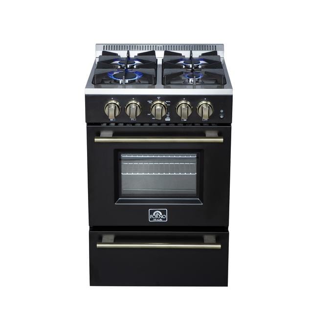 Forno Breno 24 Inch 4 Burner Gas Range in Black FFSGS6272-24BLK