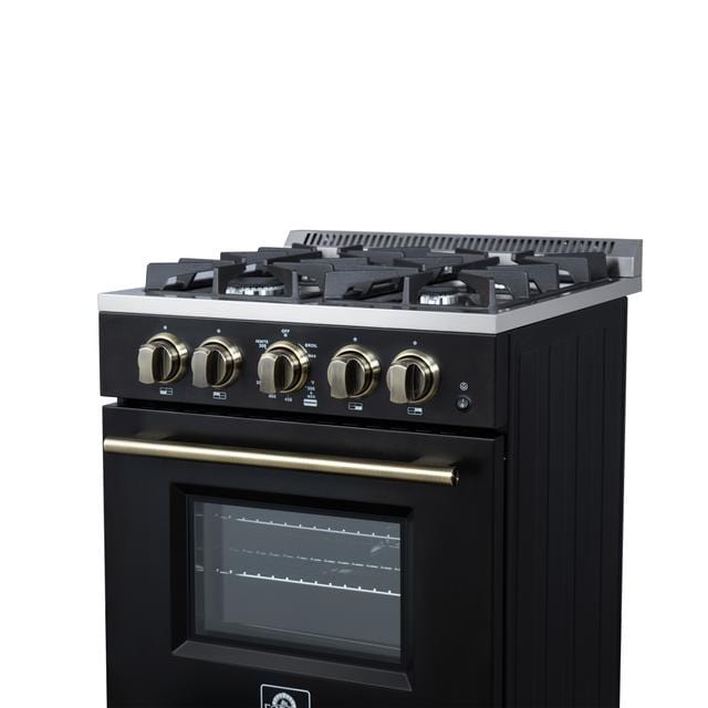 Forno Breno 24 Inch 4 Burner Gas Range in Black FFSGS6272-24BLK