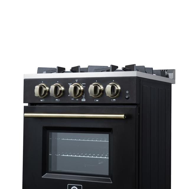 Forno Breno 24 Inch 4 Burner Gas Range in Black FFSGS6272-24BLK