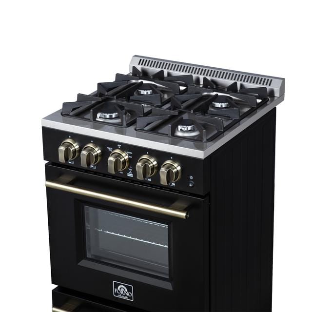 Forno Breno 24 Inch 4 Burner Gas Range in Black FFSGS6272-24BLK