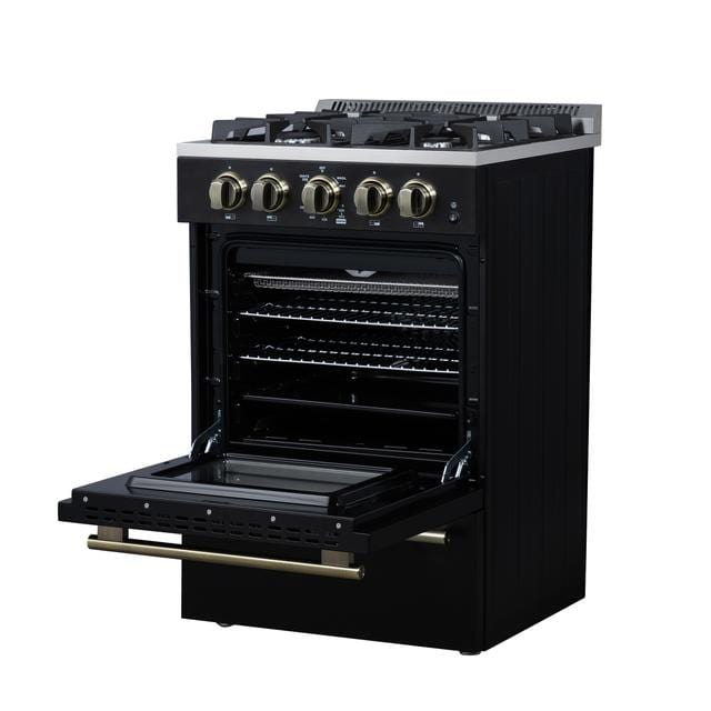 Forno Breno 24 Inch 4 Burner Gas Range in Black FFSGS6272-24BLK