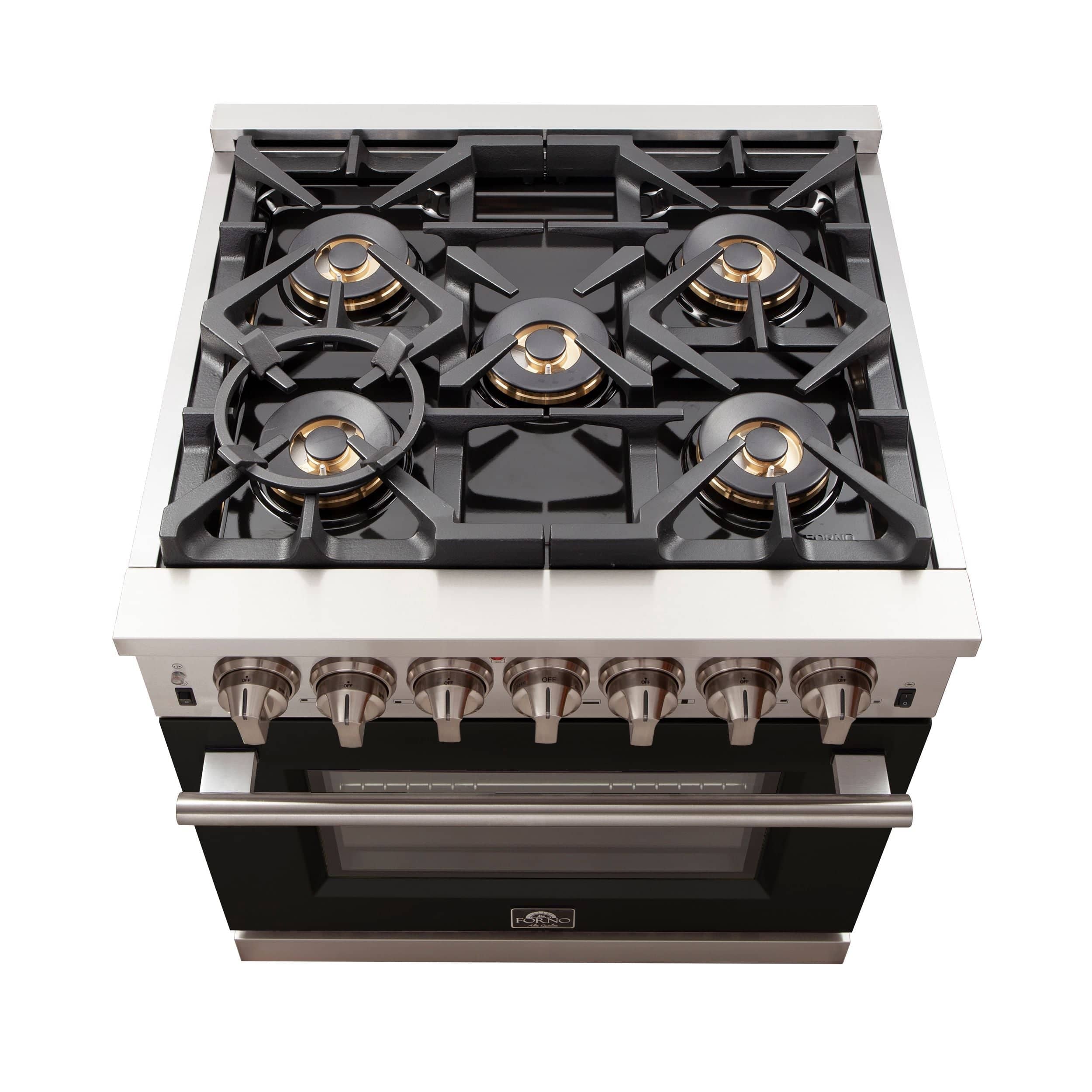 Forno Capriasca 30 Inch Professional Freestanding Gas Range in Black, FFSGS6260-30BLK I Luxury Appliances Direct