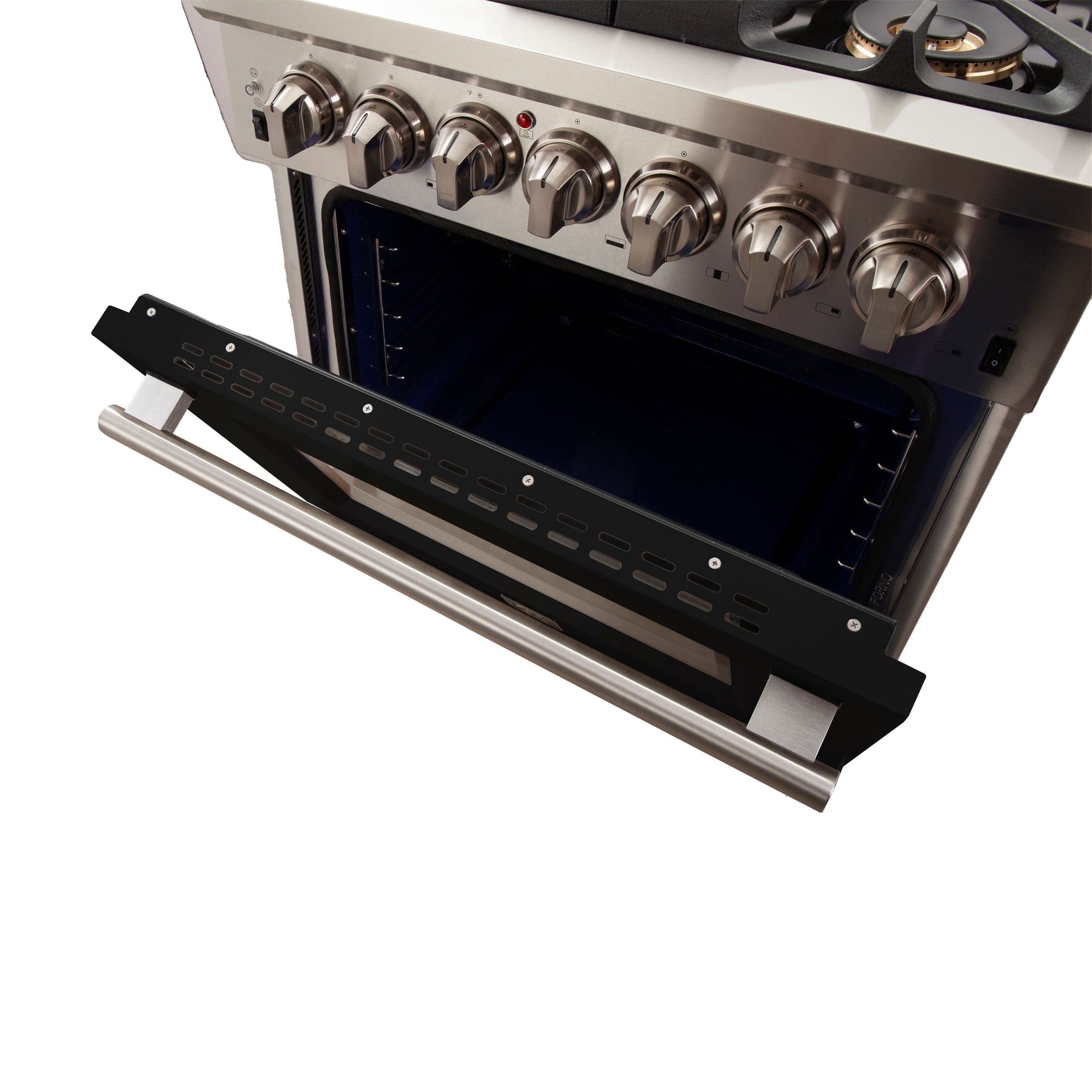 Forno Capriasca 30 Inch Professional Freestanding Gas Range in Black, FFSGS6260-30BLK I Luxury Appliances Direct