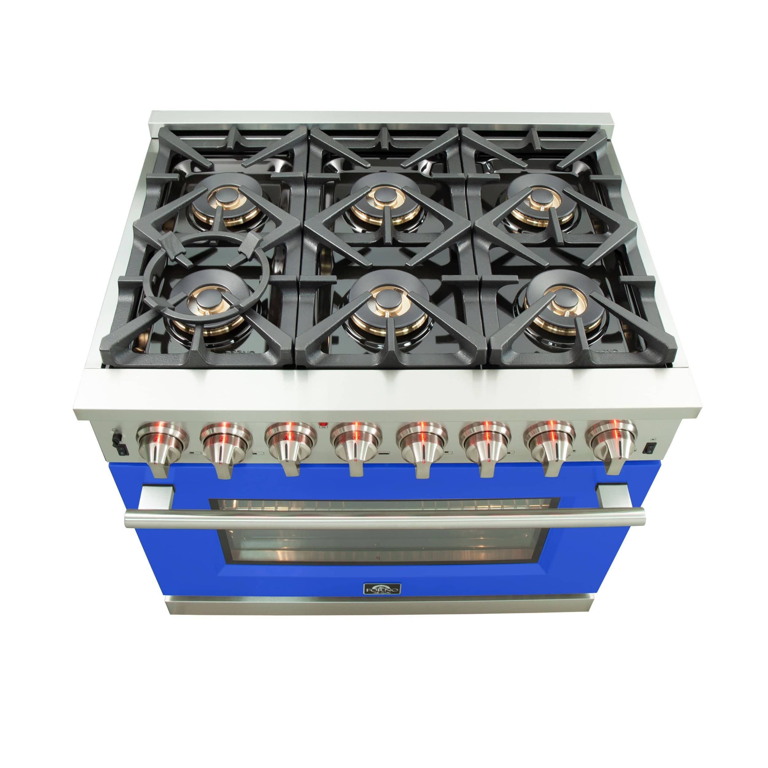 Forno Capriasca 36 Inch Professional Freestanding Dual Fuel Range in Blue, FFSGS6187-36BLU Ranges FFSGS6187-36BLU Luxury Appliances Direct