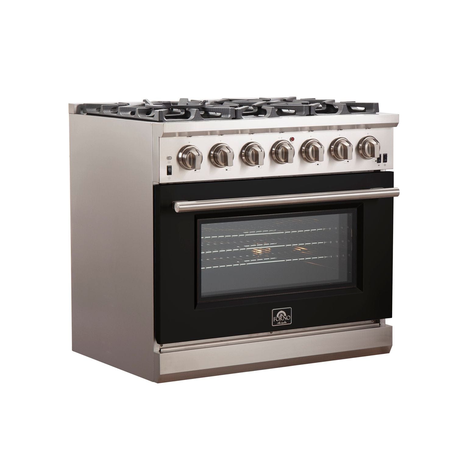 Forno Capriasca 36 Inch Professional Freestanding Gas Range in Black, FFSGS6260-36BLK I Luxury Appliances Direct