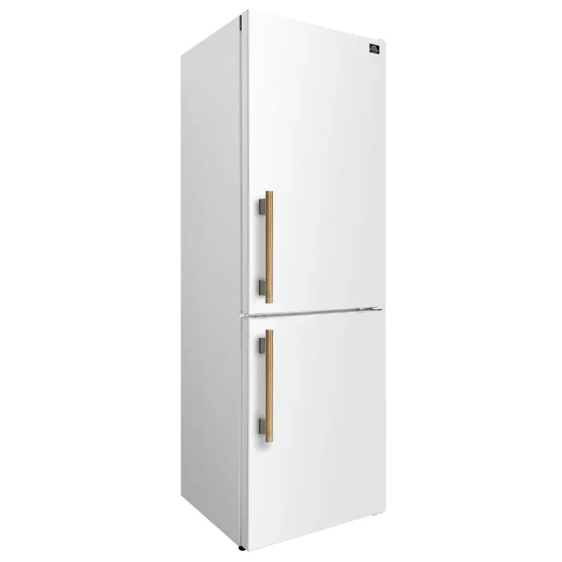 FORNO Custodia 24-Inch 10.3 Cu. Ft. Counter-Depth Bottom Freezer Refrigerator, Right Swing, White with Antique Brass Handles – FFFFD1766-24WHT-RS