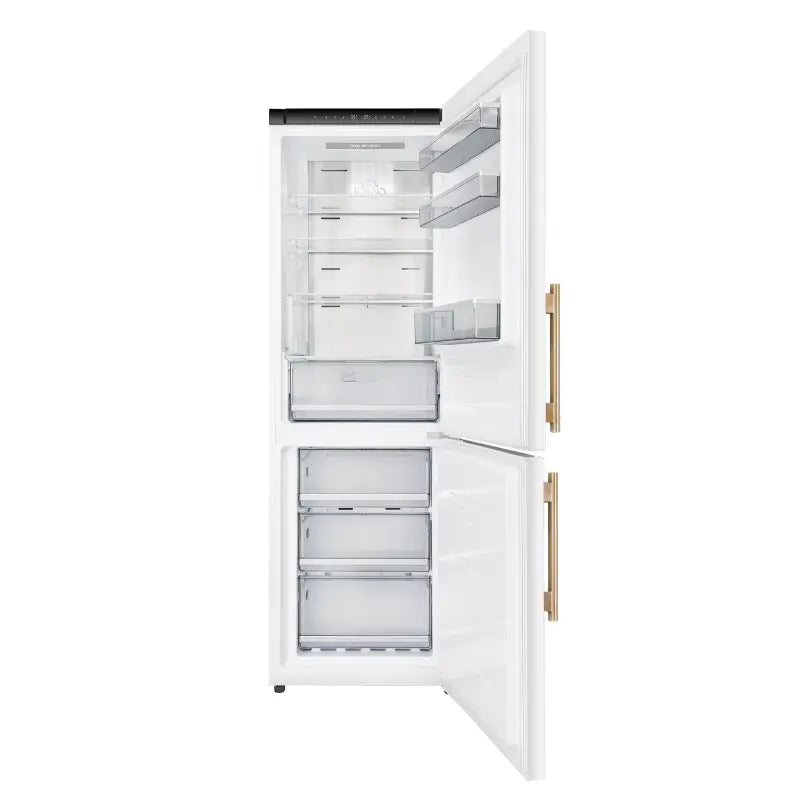 FORNO Custodia 24-Inch 10.3 Cu. Ft. Counter-Depth Bottom Freezer Refrigerator, Right Swing, White with Antique Brass Handles – FFFFD1766-24WHT-RS