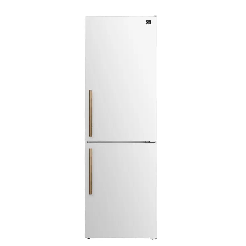 FORNO Custodia 24-Inch 10.3 Cu. Ft. Counter-Depth Bottom Freezer Refrigerator, Right Swing, White with Antique Brass Handles – FFFFD1766-24WHT-RS