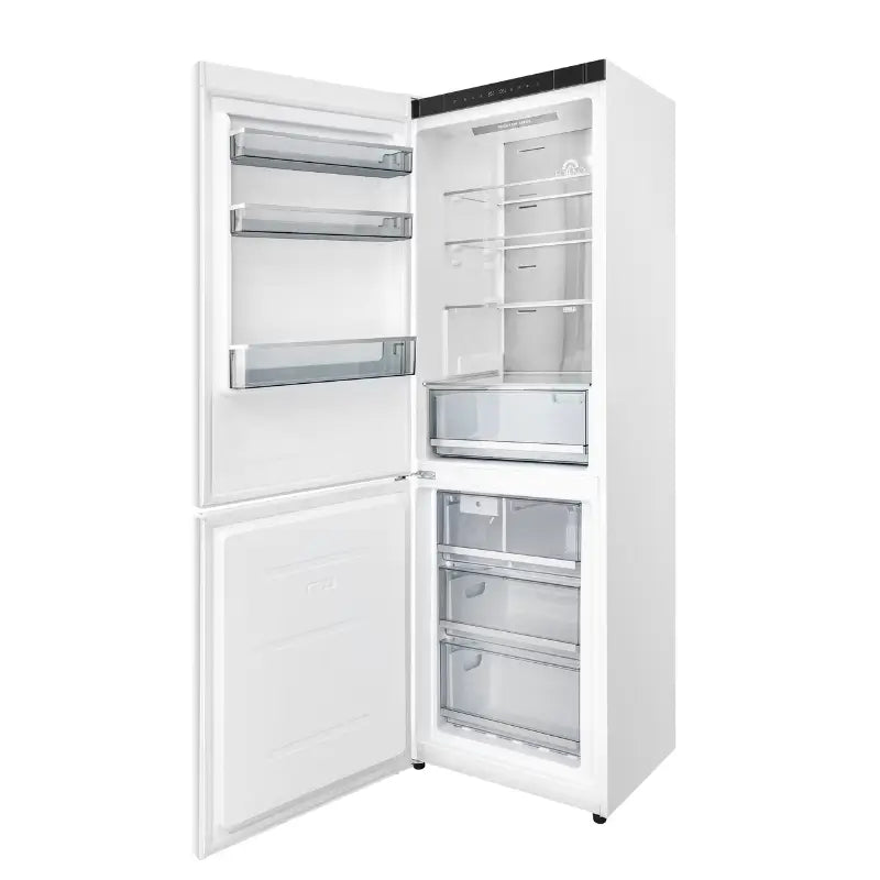 FORNO Custodia 24-Inch 10.3 Cu. Ft. Counter-Depth Bottom Freezer Refrigerator with Ice Maker, Left Swing, White & Antique Brass Handles – FFFFD1766-24WHT-LS