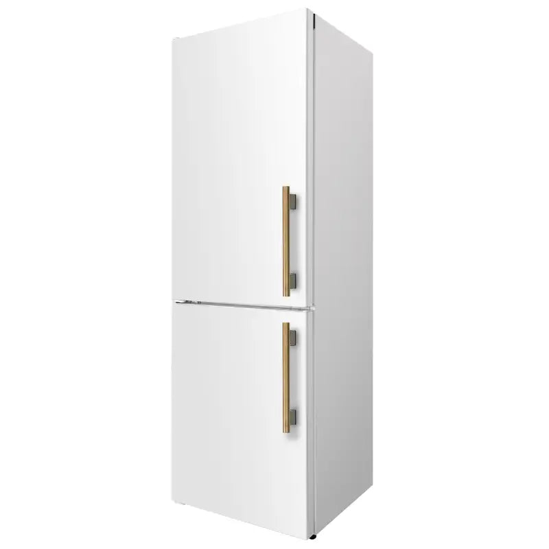 FORNO Custodia 24-Inch 10.3 Cu. Ft. Counter-Depth Bottom Freezer Refrigerator with Ice Maker, Left Swing, White & Antique Brass Handles – FFFFD1766-24WHT-LS