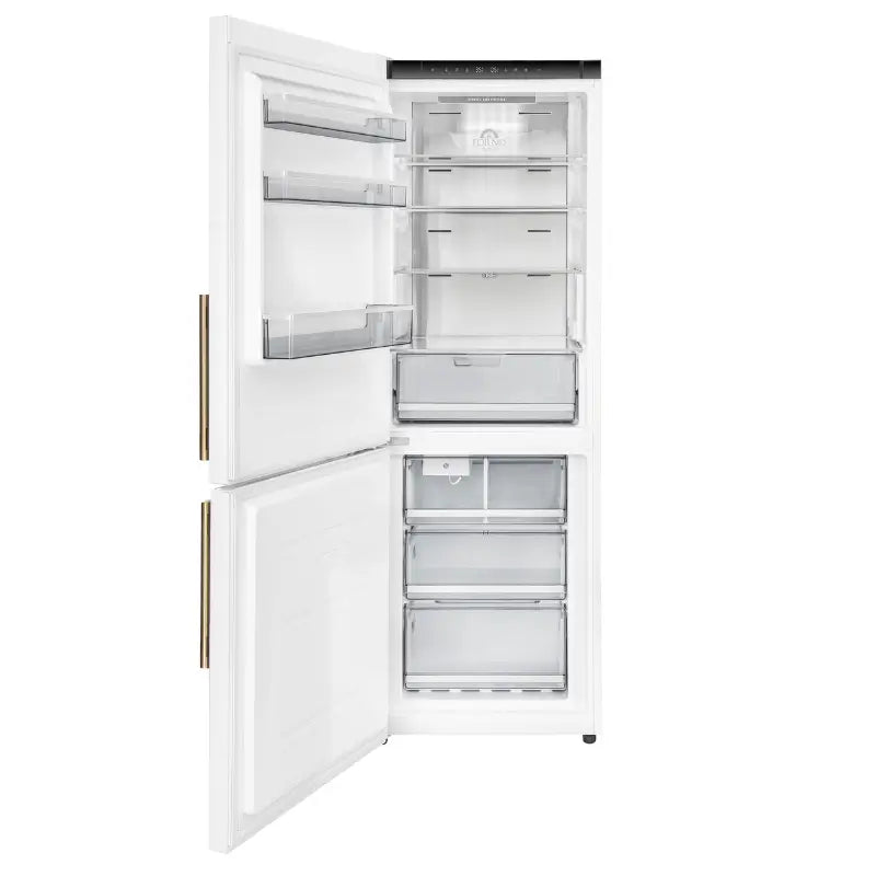 FORNO Custodia 24-Inch 10.3 Cu. Ft. Counter-Depth Bottom Freezer Refrigerator with Ice Maker, Left Swing, White & Antique Brass Handles – FFFFD1766-24WHT-LS