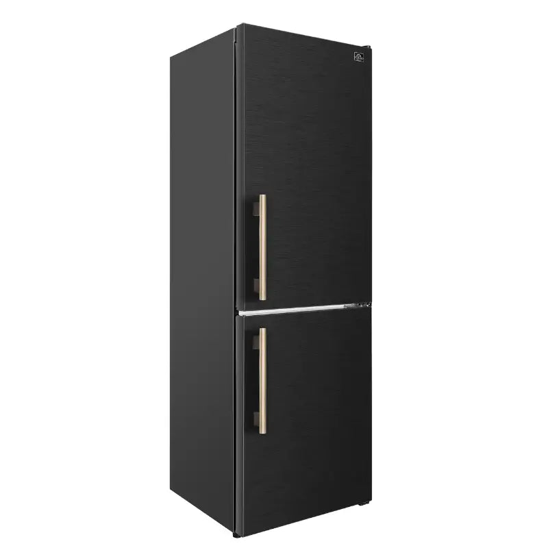 FORNO Custodia 24-Inch Counter-Depth Bottom Freezer Refrigerator, 10.3 Cu. Ft., Black with Antique Brass Handles – FFFFD1766-24BLK-RS