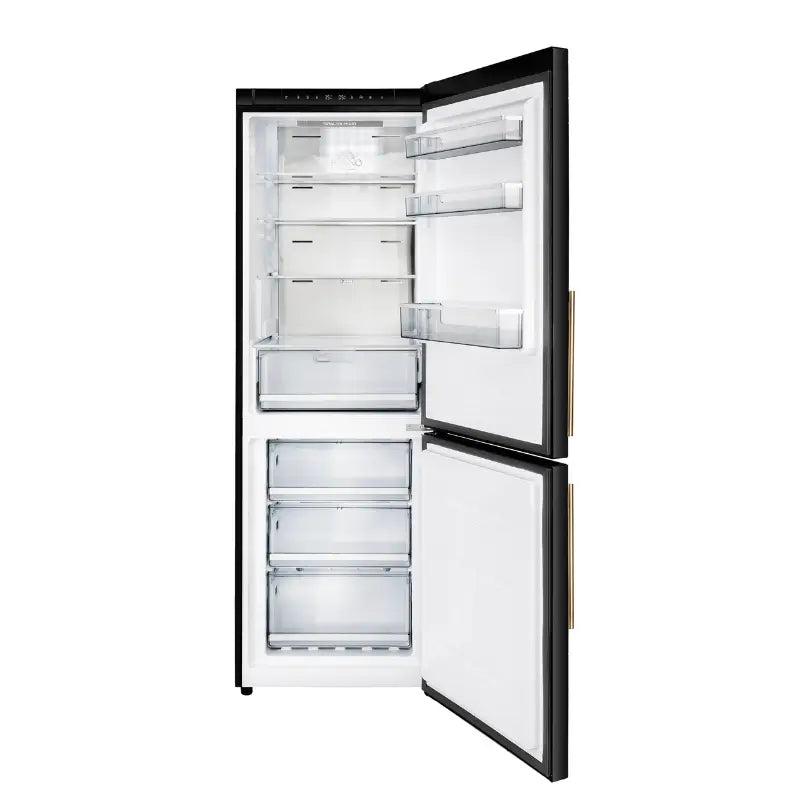 FORNO Custodia 24-Inch Counter-Depth Bottom Freezer Refrigerator, 10.3 Cu. Ft., Black with Antique Brass Handles – FFFFD1766-24BLK-RS