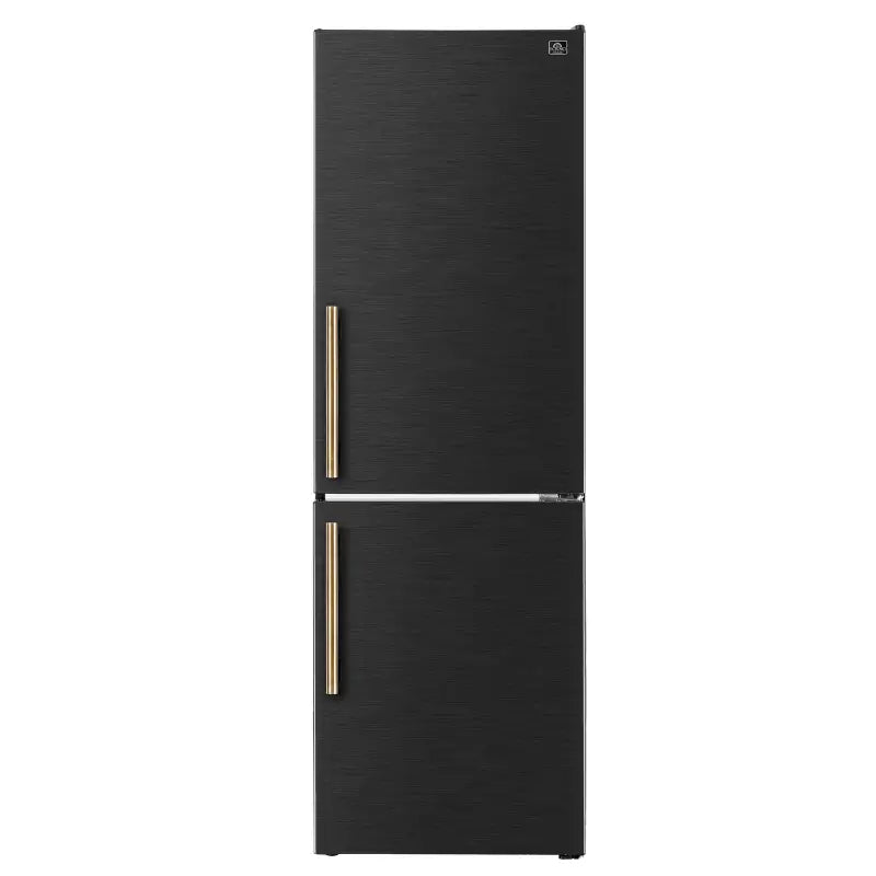 FORNO Custodia 24-Inch Counter-Depth Bottom Freezer Refrigerator, 10.3 Cu. Ft., Black with Antique Brass Handles – FFFFD1766-24BLK-RS