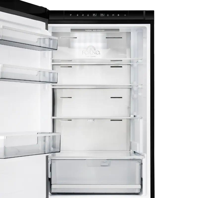 FORNO Custodia 24-Inch Counter-Depth Bottom Freezer Refrigerator with Ice Maker, Left Swing, Black & Antique Brass – FFFFD1766-24BLK-LS