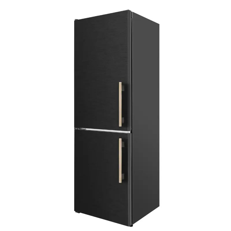 FORNO Custodia 24-Inch Counter-Depth Bottom Freezer Refrigerator with Ice Maker, Left Swing, Black & Antique Brass – FFFFD1766-24BLK-LS