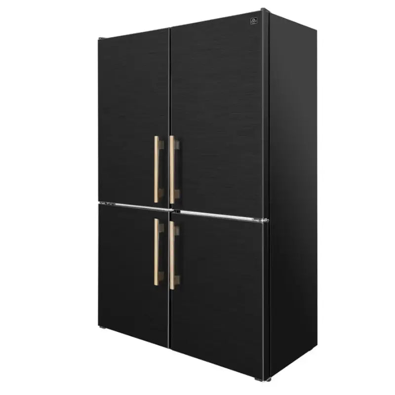 FORNO Custodia FFFFD1766-48BLK 48-Inch Bottom Freezer Refrigerator Set, 20.6 Cu. Ft., Black with Antique Brass Handles