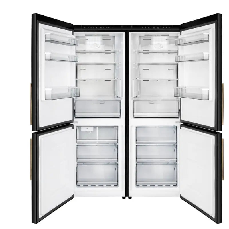 FORNO Custodia FFFFD1766-48BLK 48-Inch Bottom Freezer Refrigerator Set, 20.6 Cu. Ft., Black with Antique Brass Handles