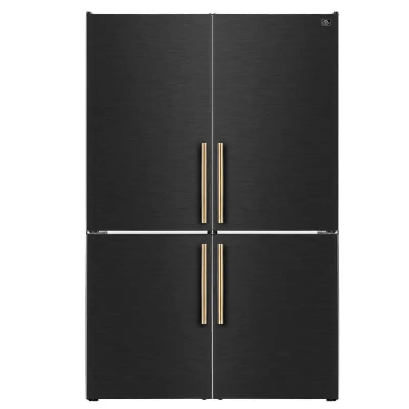 FORNO Custodia FFFFD1766-48BLK 48-Inch Bottom Freezer Refrigerator Set, 20.6 Cu. Ft., Black with Antique Brass Handles
