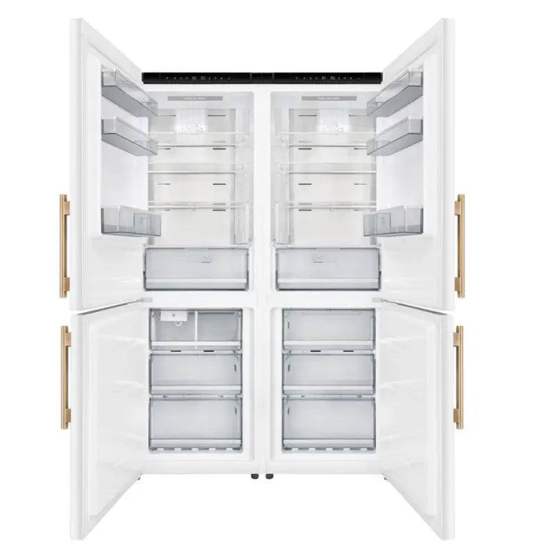 FORNO Custodia FFFFD1766-48WHT 48-Inch 20.6 Cu. Ft. Bottom Freezer Refrigerator Set with Ice Maker – White with Antique Brass Handles