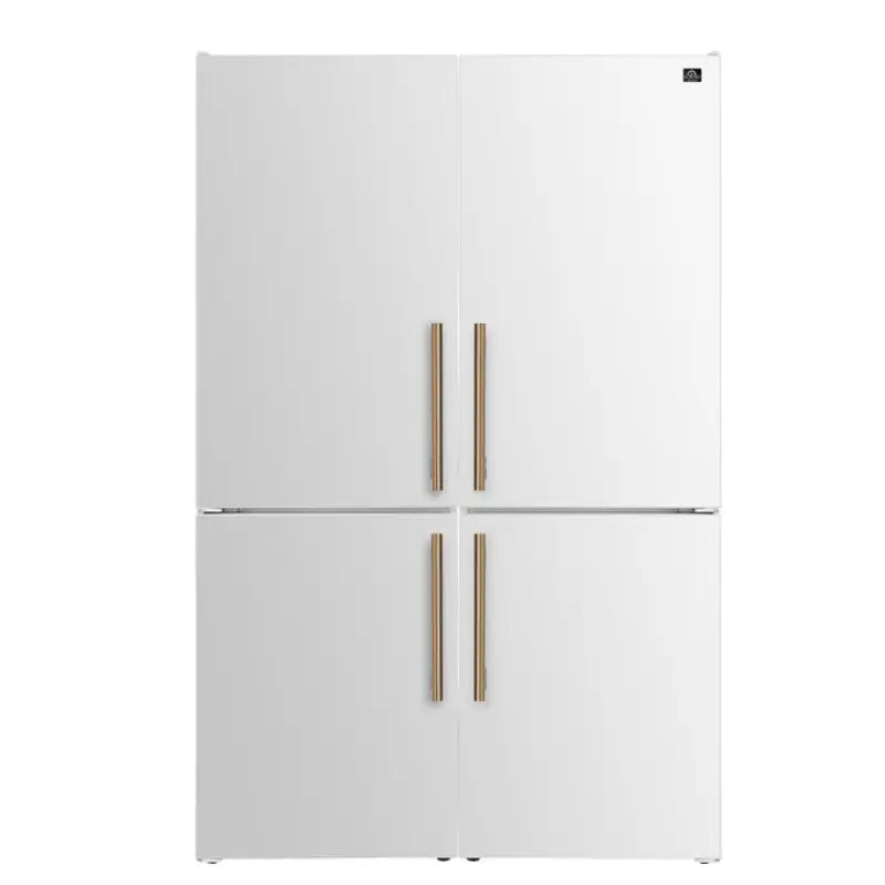 FORNO Custodia FFFFD1766-48WHT 48-Inch 20.6 Cu. Ft. Bottom Freezer Refrigerator Set with Ice Maker – White with Antique Brass Handles