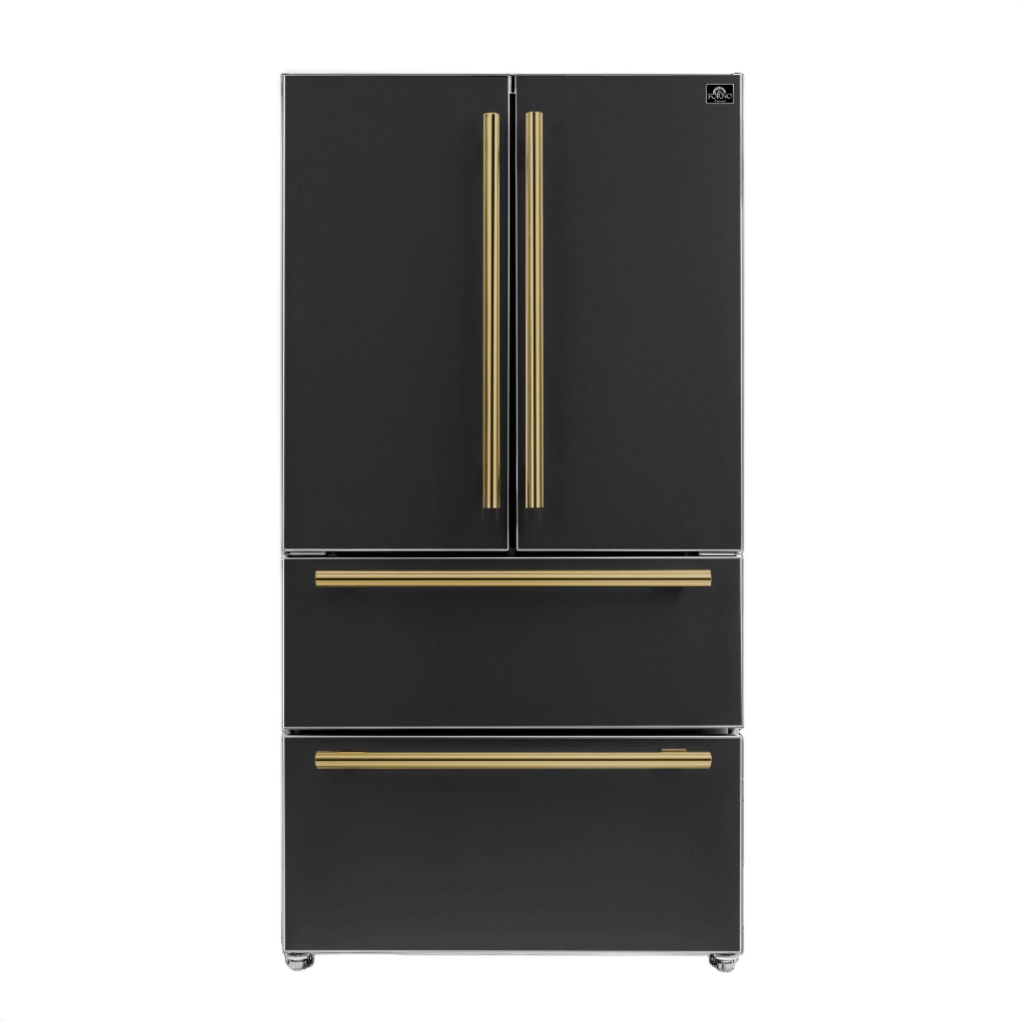 Forno Espresso 36" 19.2 cu. ft. Refrigerator in Black with Antique Brass Handles, FFRBI1820-36BLK Refrigerator FFRBI1820-36BLK Luxury Appliances Direct
