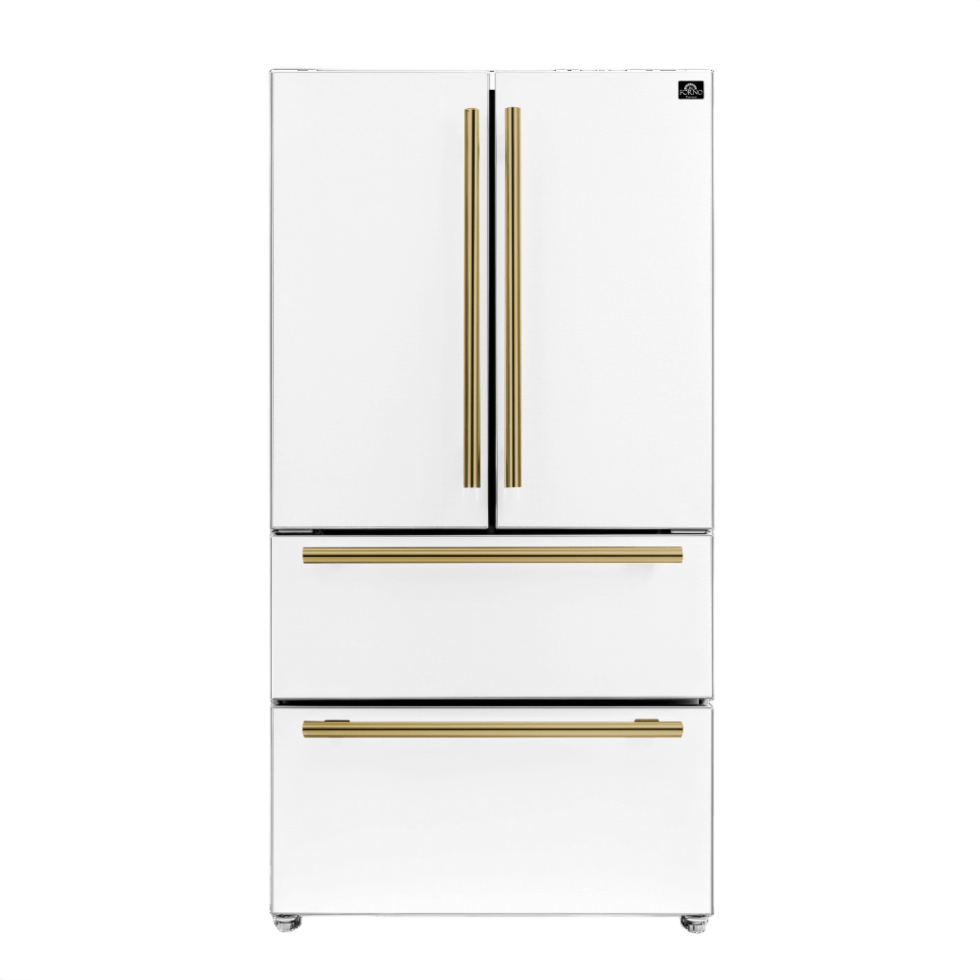 Forno Espresso 36" 19.2 cu. ft. Refrigerator in White with Antique Brass Handles, FFRBI1820-36WHT Refrigerator FFRBI1820-36WHT Luxury Appliances Direct