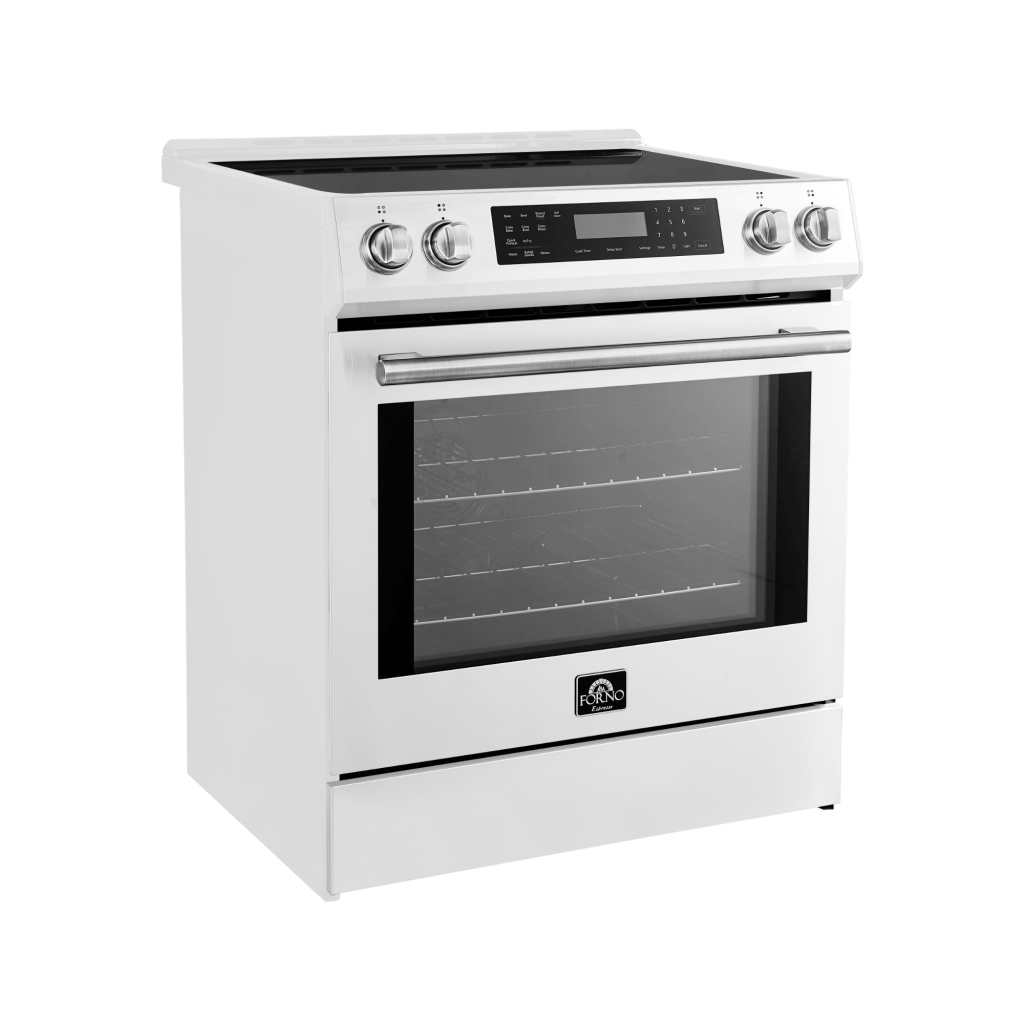 Forno Espresso Donatello 30" Induction Range with Air Fry and Self-Clean in White and Antique Brass Handles, FFSIN0905-30WHT Ranges FFSIN0905-30WHT Luxury Appliances Direct