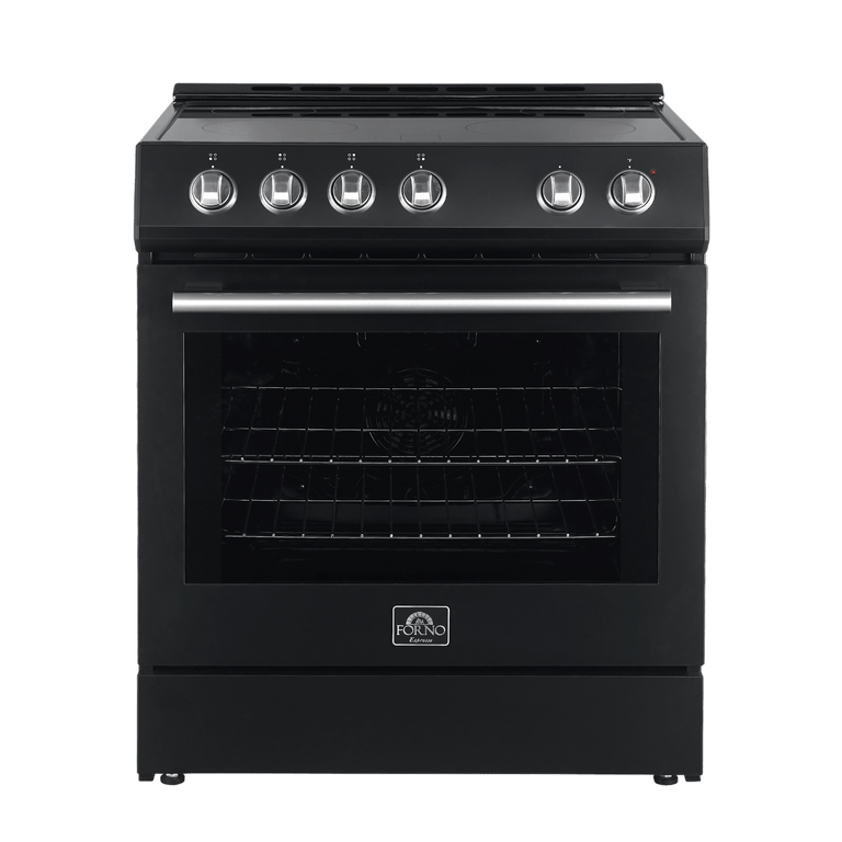 Forno Espresso Package - 30" Electric Range and Range Hood in Black with Silver Handles, AP-FFSEL6012-30BLK-S-A2 Appliance Packages AP-FFSEL6012-30BLK-S-A2 Luxury Appliances Direct